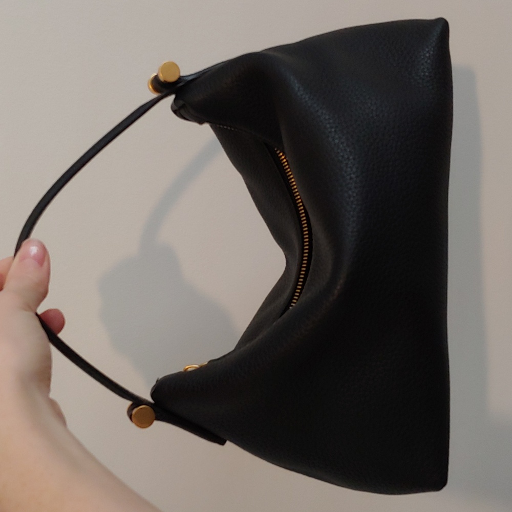 Black leather Top Handle bag from etsy